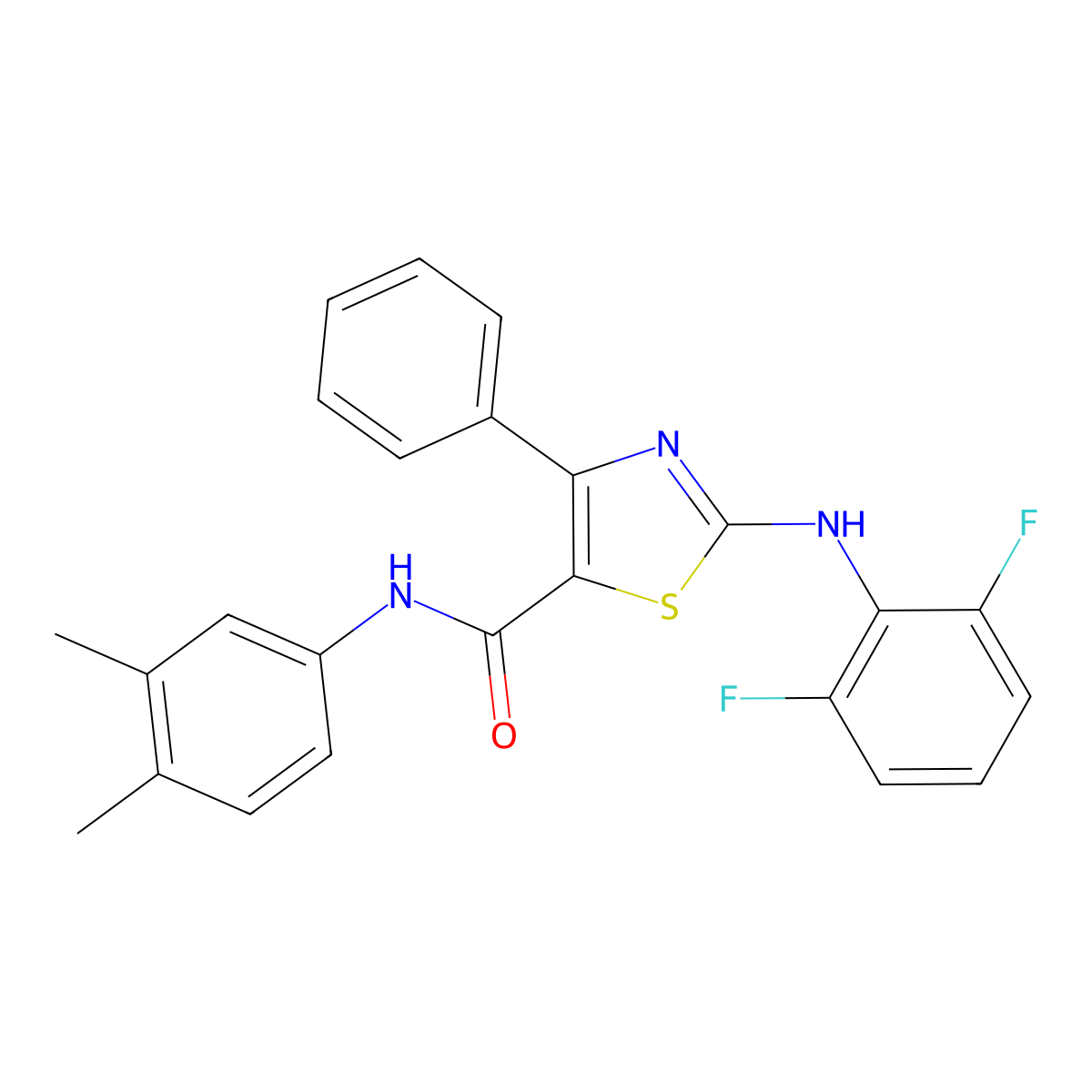 2-[(2,6-difluorophenyl)amino]-N-(3,4-dimethylphenyl)-4-phenyl-1,3-thiazole-5-carboxamide molecular structure, CAS 379250-32-5