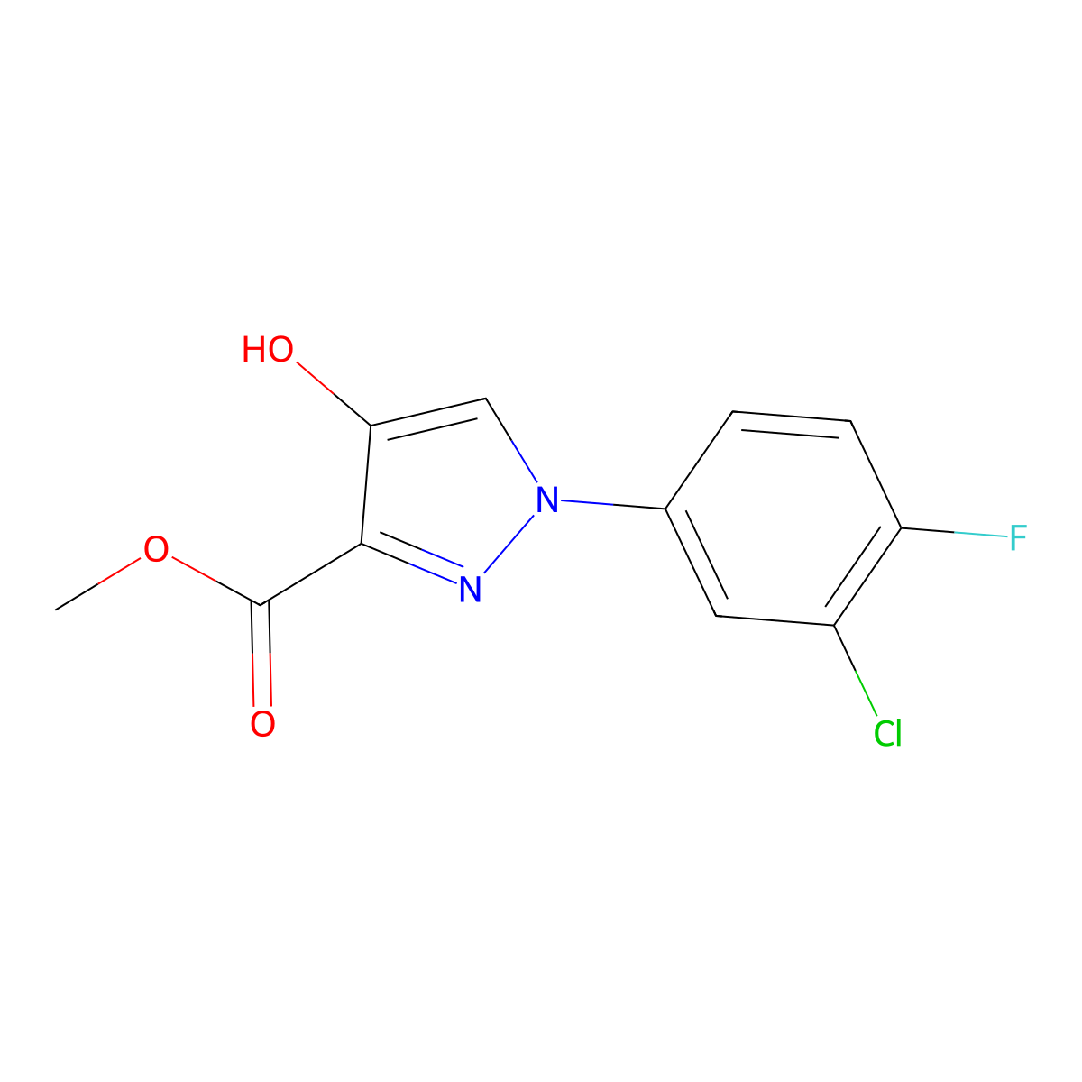 Methyl 1-(3-chloro-4-fluorophenyl)-4-hydroxypyrazole-3-carboxylate molecular structure, CAS 379250-35-8