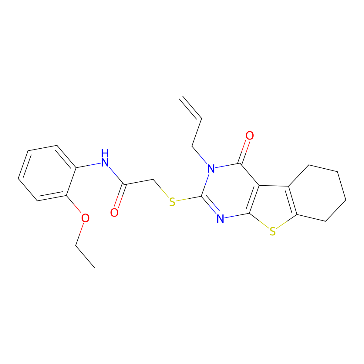 N-(2-ethoxyphenyl)-2-[(4-oxo-3-prop-2-enyl-5,6,7,8-tetrahydro-[1]benzothiolo[2,3-d]pyrimidin-2-yl)sulfanyl]acetamide molecular structure, CAS 379250-47-2