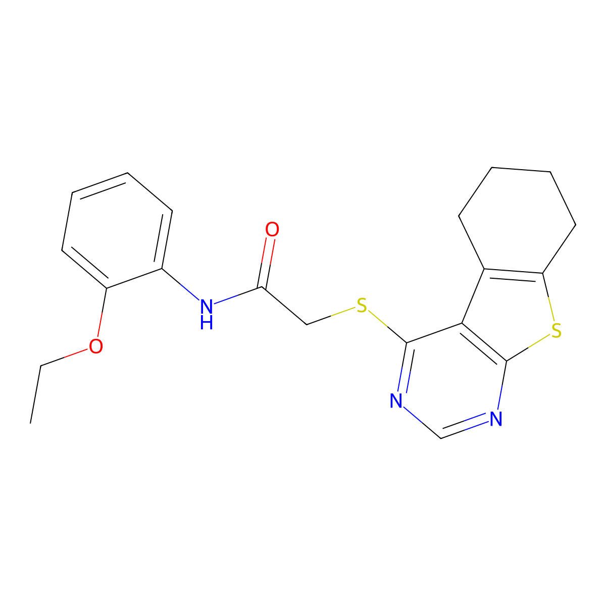N-(2-ethoxyphenyl)-2-(5,6,7,8-tetrahydro[1]benzothieno[2,3-d]pyrimidin-4-ylsulfanyl)acetamide molecular structure, CAS 379250-48-3