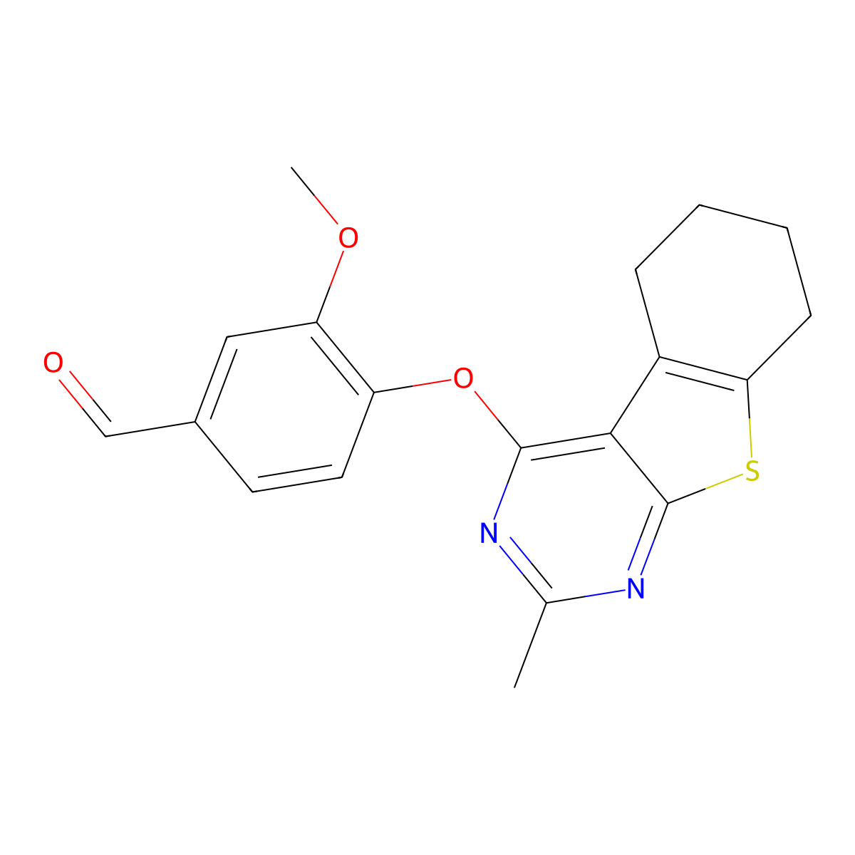 3-Methoxy-4-[(2-methyl-5,6,7,8-tetrahydro[1]benzothieno[2,3-d]pyrimidin-4-yl)oxy]benzaldehyde molecular structure, CAS 379250-62-1