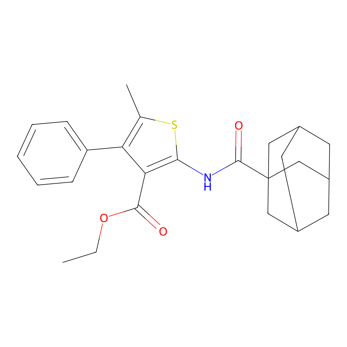 Ethyl 2-(adamantanylcarbonylamino)-5-methyl-4-phenylthiophene-3-carboxylate molecular structure, CAS 379250-71-2