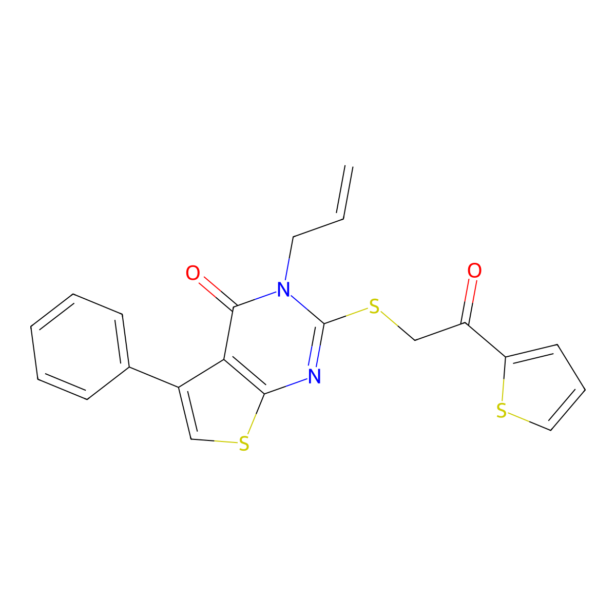 2-{[2-oxo-2-(thiophen-2-yl)ethyl]sulfanyl}-5-phenyl-3-(prop-2-en-1-yl)-3H,4H-thieno[2,3-d]pyrimidin-4-one molecular structure, CAS 379250-79-0
