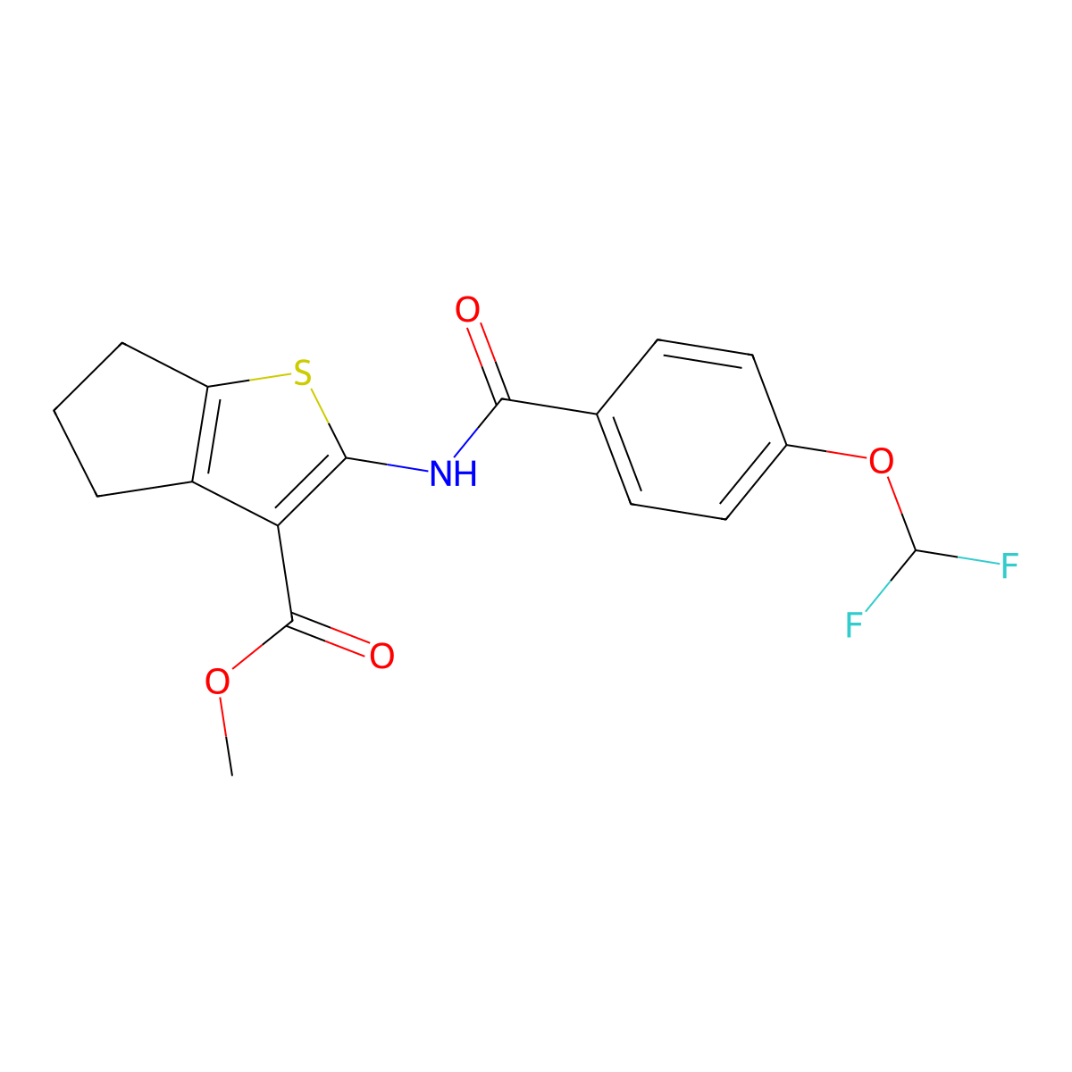 methyl 2-[[4-(difluoromethoxy)benzoyl]amino]-5,6-dihydro-4H-cyclopenta[b]thiophene-3-carboxylate molecular structure, CAS 379250-81-4