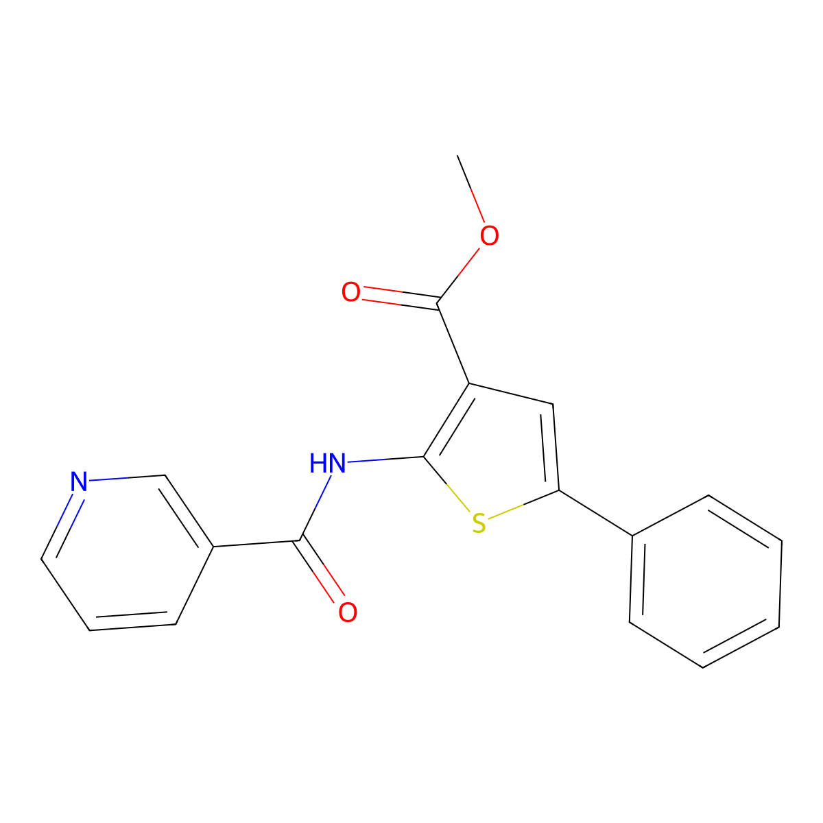 Methyl 5-phenyl-2-(3-pyridylcarbonylamino)thiophene-3-carboxylate molecular structure, CAS 379250-86-9