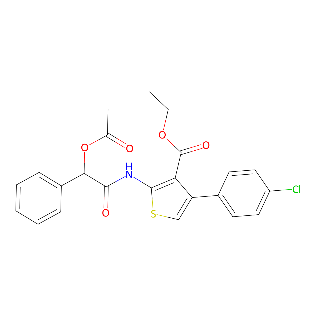 Ethyl 2-{[(acetyloxy)(phenyl)acetyl]amino}-4-(4-chlorophenyl)-3-thiophenecarboxylate molecular structure, CAS 379251-12-4