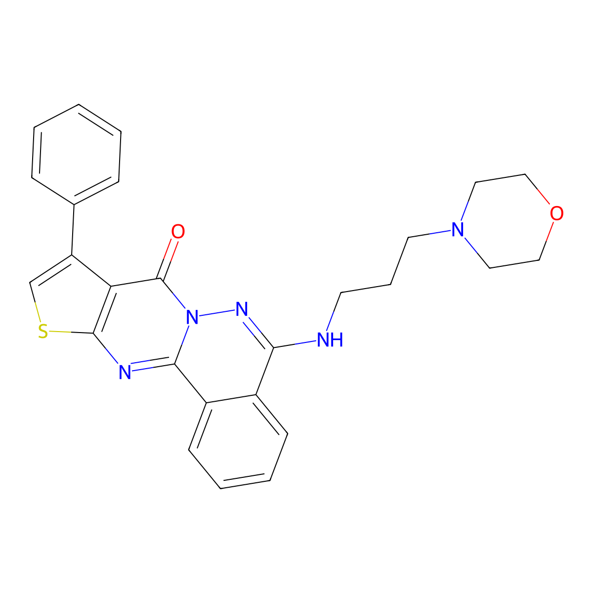 8-{[3-(Morpholin-4-yl)propyl]amino}-13-phenyl-15-thia-9,10,17-triazatetracyclo[8.7.0.0^{2,7}.0^{12,16}]heptadeca-1(17),2(7),3,5,8,12(16),13-heptaen-11-one molecular structure, CAS 379251-14-6