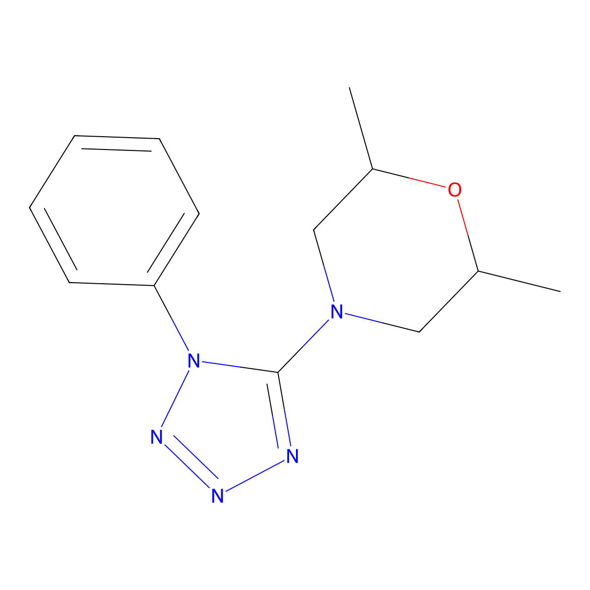 2,6-Dimethyl-4-(1-phenyltetrazol-5-yl)morpholine molecular structure, CAS 379251-45-3