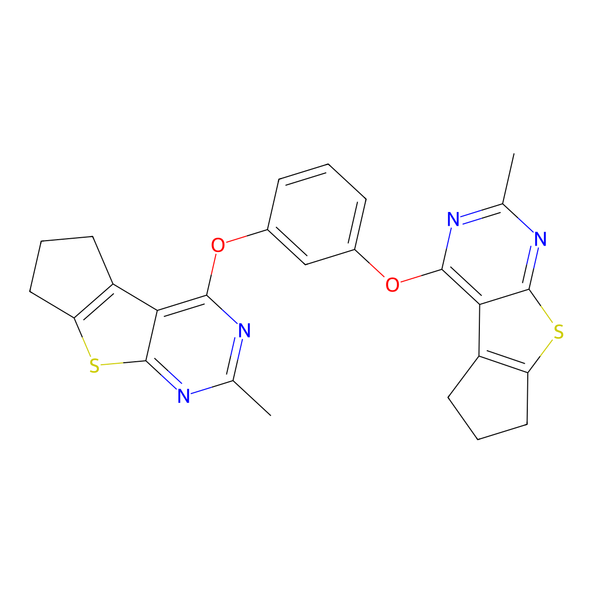 3-methyl-1-[3-[(3-methyl-7,8-dihydro-6H-cyclopenta[4,5]thieno[1,2-c]pyrimidin-1-yl)oxy]phenoxy]-7,8-dihydro-6H-cyclopenta[4,5]thieno[1,2-c]pyrimidine molecular structure, CAS 379251-72-6