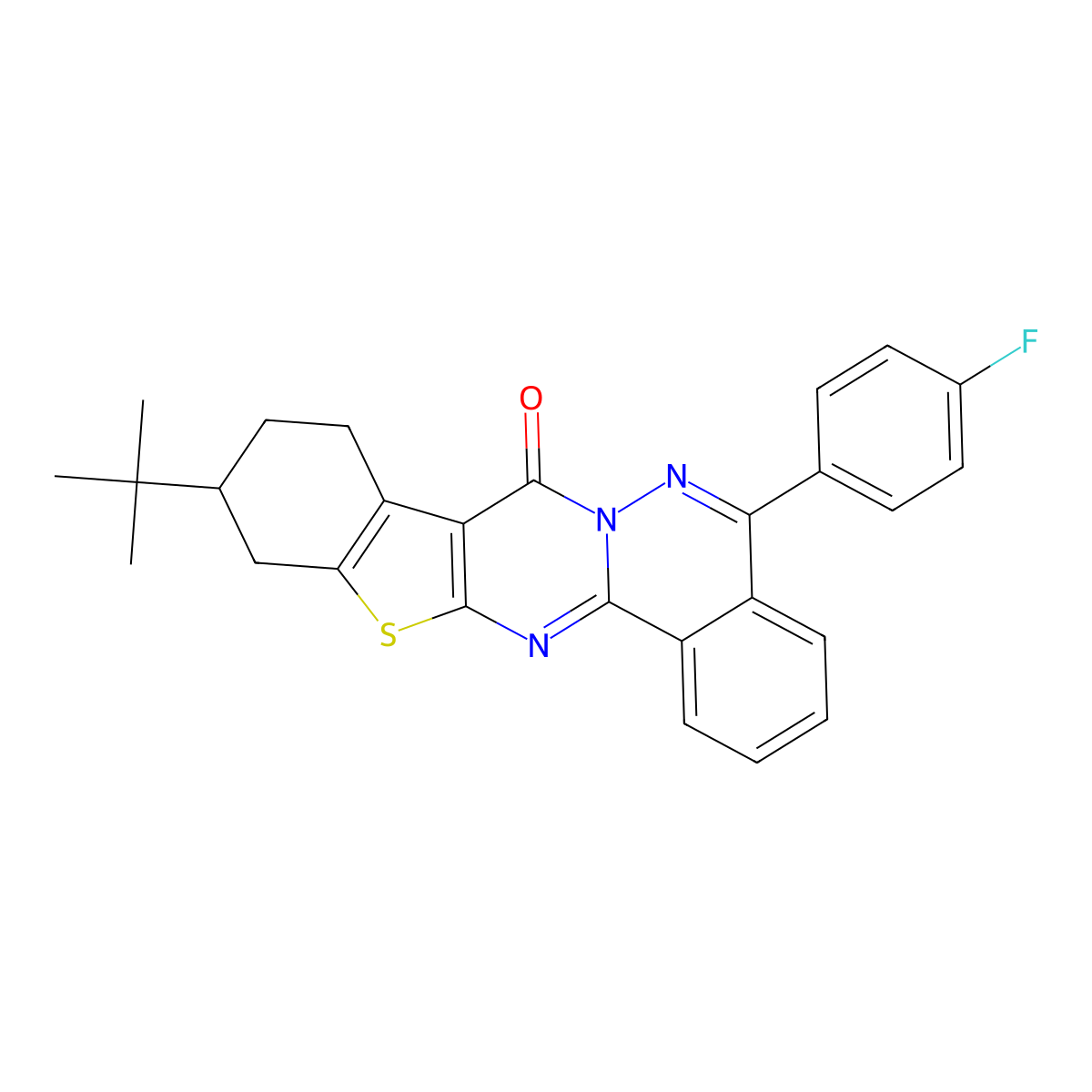 11-tert-butyl-5-(4-fluorophenyl)-9,10,11,12-tetrahydro-8H-[1]benzothieno[2',3':4,5]pyrimido[2,1-a]phthalazin-8-one molecular structure, CAS 379251-82-8