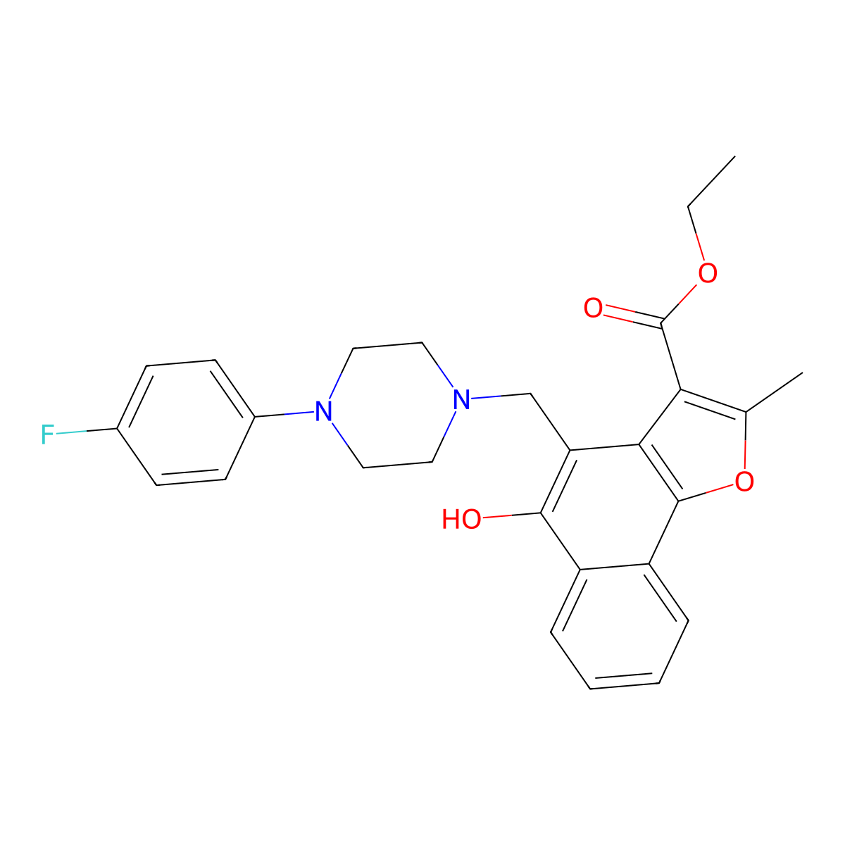 Ethyl 4-{[4-(4-fluorophenyl)piperazin-1-yl]methyl}-5-hydroxy-2-methylnaphtho[1,2-b]furan-3-carboxylate molecular structure, CAS 379252-47-8