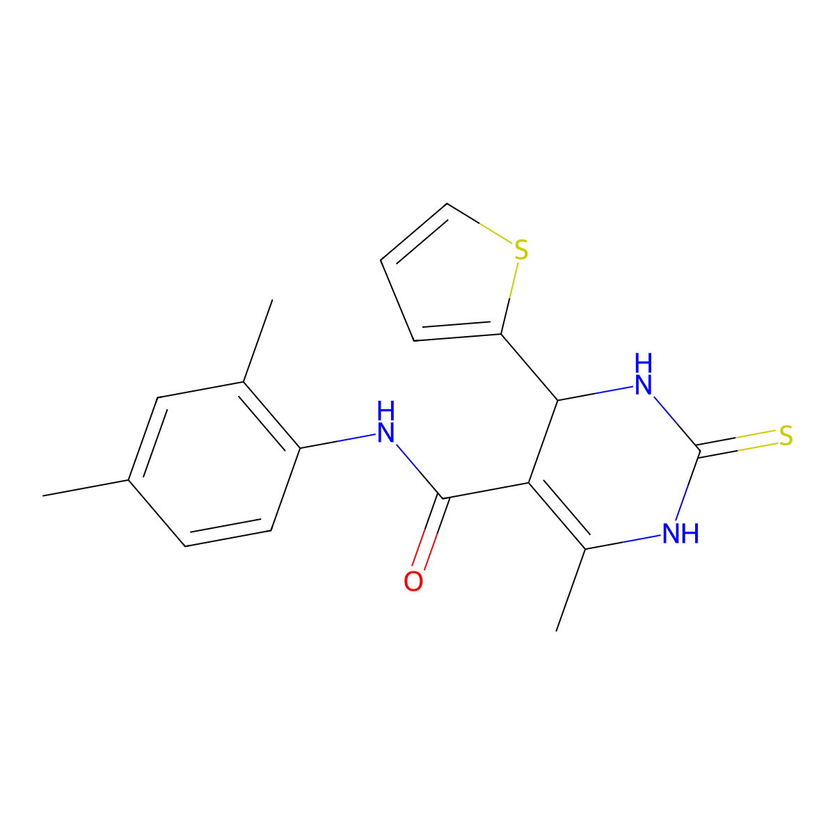 N-(2,4-dimethylphenyl)-6-methyl-2-sulfanylidene-4-thiophen-2-yl-3,4-dihydro-1H-pyrimidine-5-carboxamide molecular structure, CAS 379252-56-9