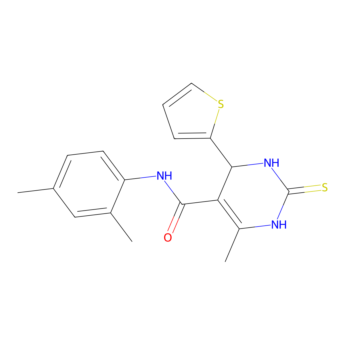 N-(2,4-dimethylphenyl)-6-methyl-2-sulfanylidene-4-thiophen-2-yl-3,4-dihydro-1H-pyrimidine-5-carboxamide molecular structure, CAS 379252-56-9