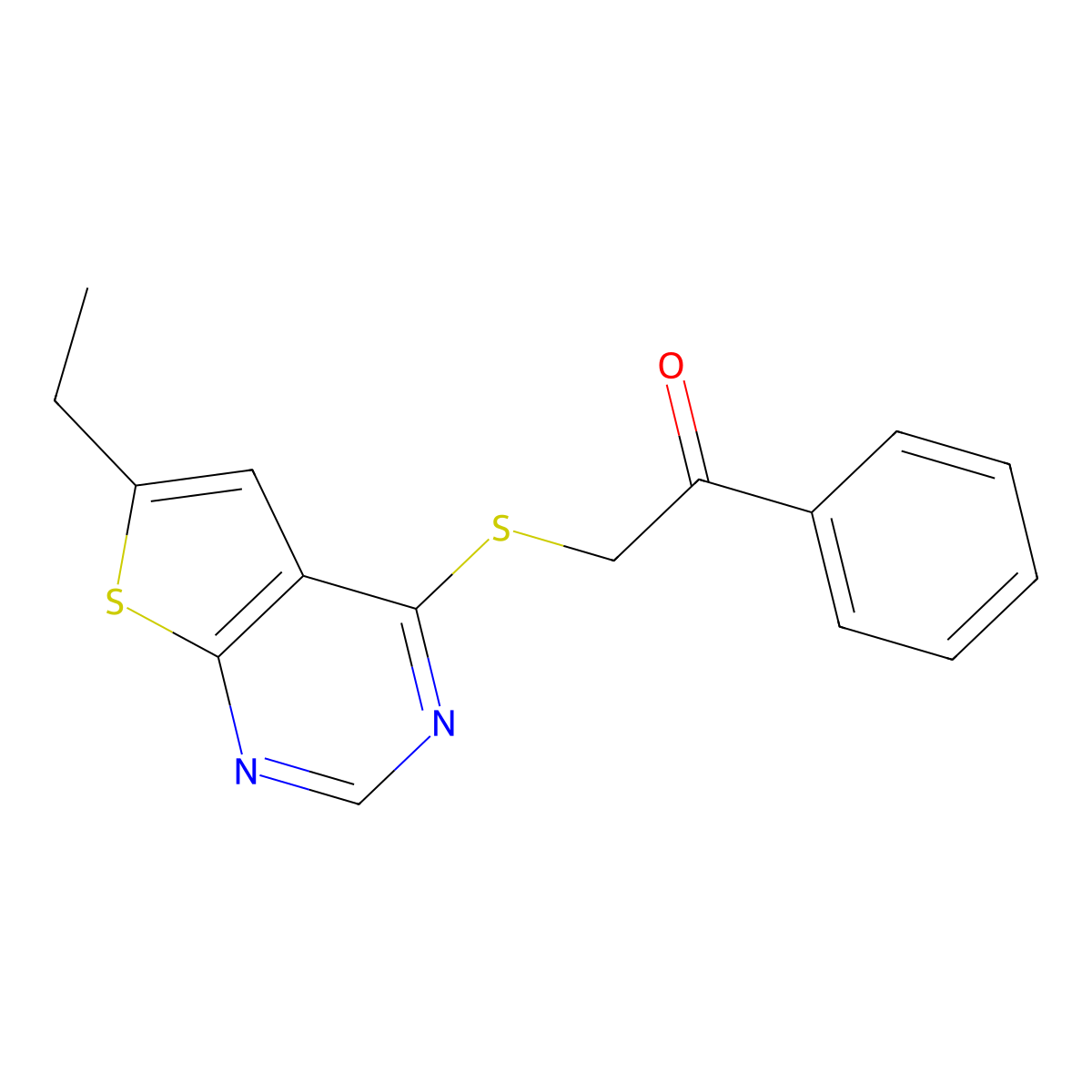 2-(6-Ethylthieno[2,3-d]pyrimidin-4-yl)sulfanyl-1-phenylethanone molecular structure, CAS 379252-61-6
