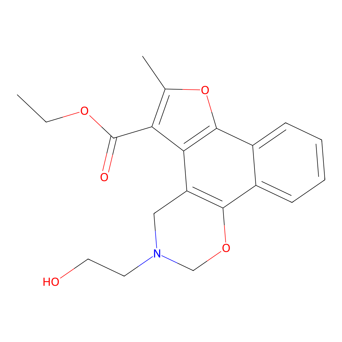 ethyl 3-(2-hydroxyethyl)-6-methyl-3,4-dihydro-2H-furo[3',2':3,4]naphtho[2,1-e][1,3]oxazine-5-carboxylate molecular structure, CAS 379252-72-9