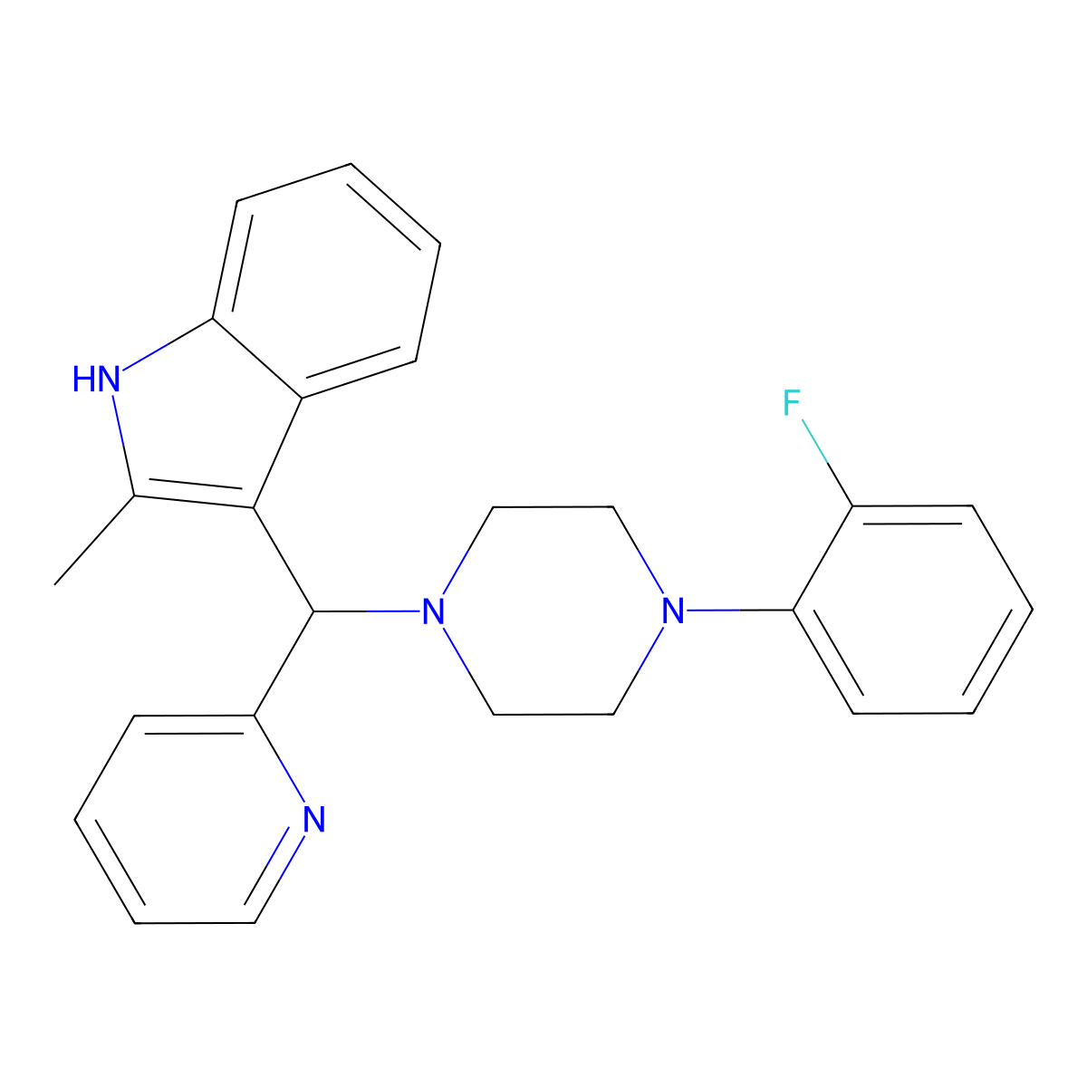 3-{[4-(2-fluorophenyl)piperazin-1-yl](pyridin-2-yl)methyl}-2-methyl-1H-indole molecular structure, CAS 379252-73-0