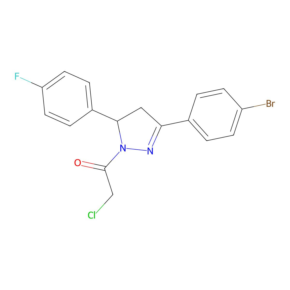 1-[3-(4-bromophenyl)-5-(4-fluorophenyl)-4,5-dihydro-1H-pyrazol-1-yl]-2-chloroethan-1-one molecular structure, CAS 379252-87-6