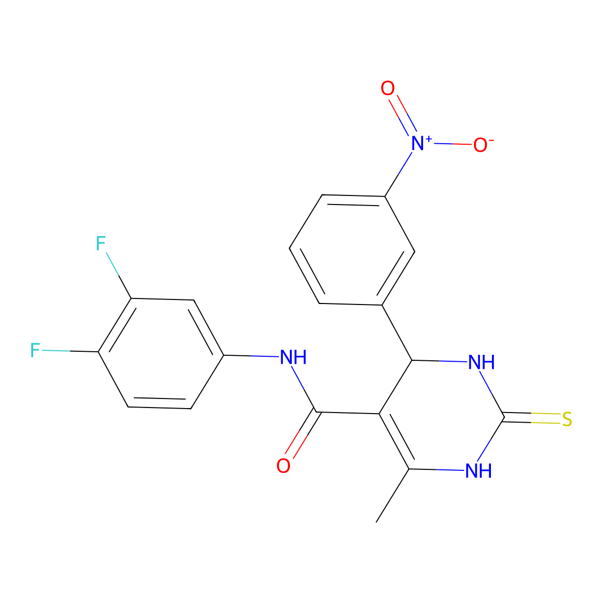 N-(3,4-difluorophenyl)-6-methyl-4-(3-nitrophenyl)-2-sulfanylidene-3,4-dihydro-1H-pyrimidine-5-carboxamide molecular structure, CAS 379253-14-2