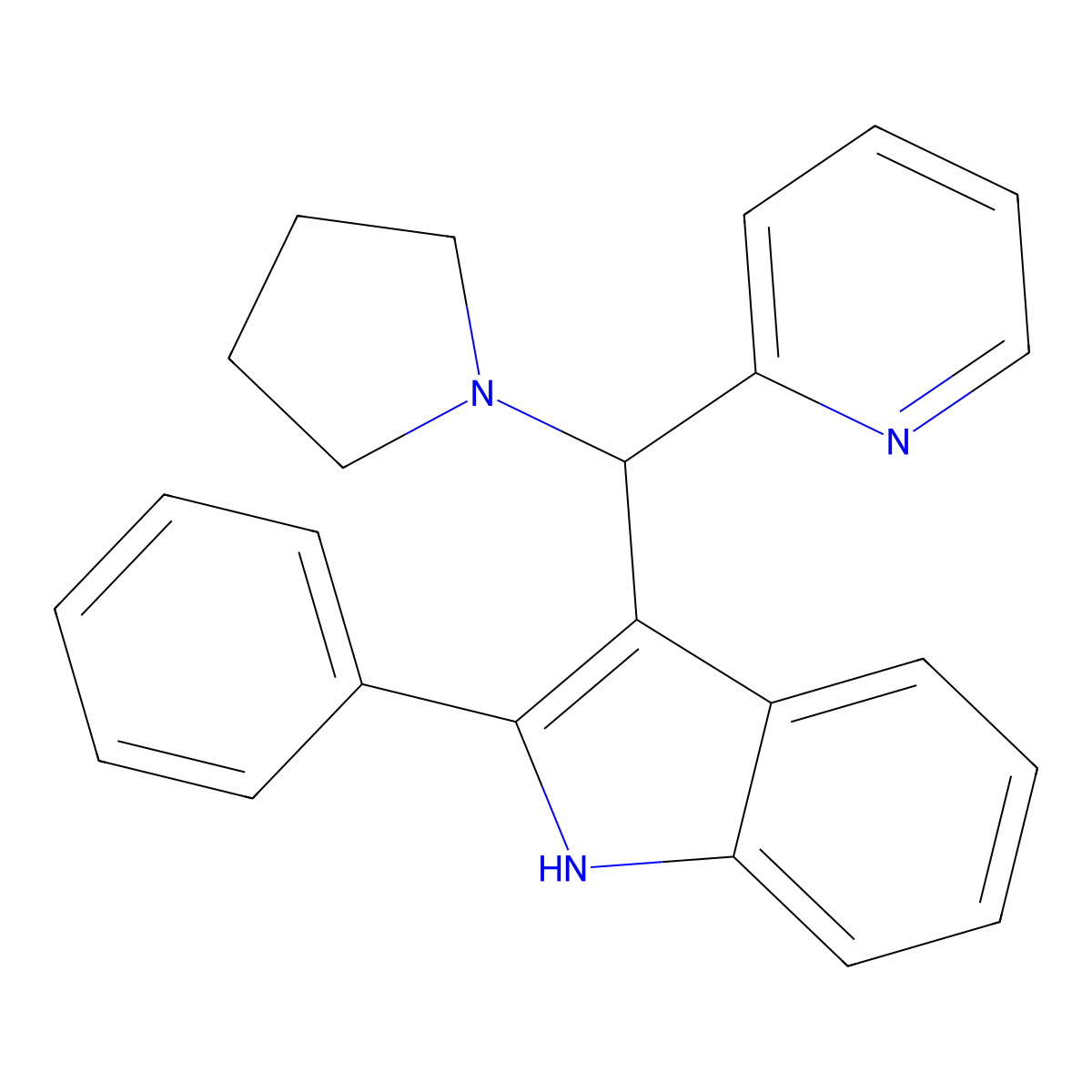 2-phenyl-3-[pyridin-2-yl(pyrrolidin-1-yl)methyl]-1H-indole molecular structure, CAS 379253-40-4
