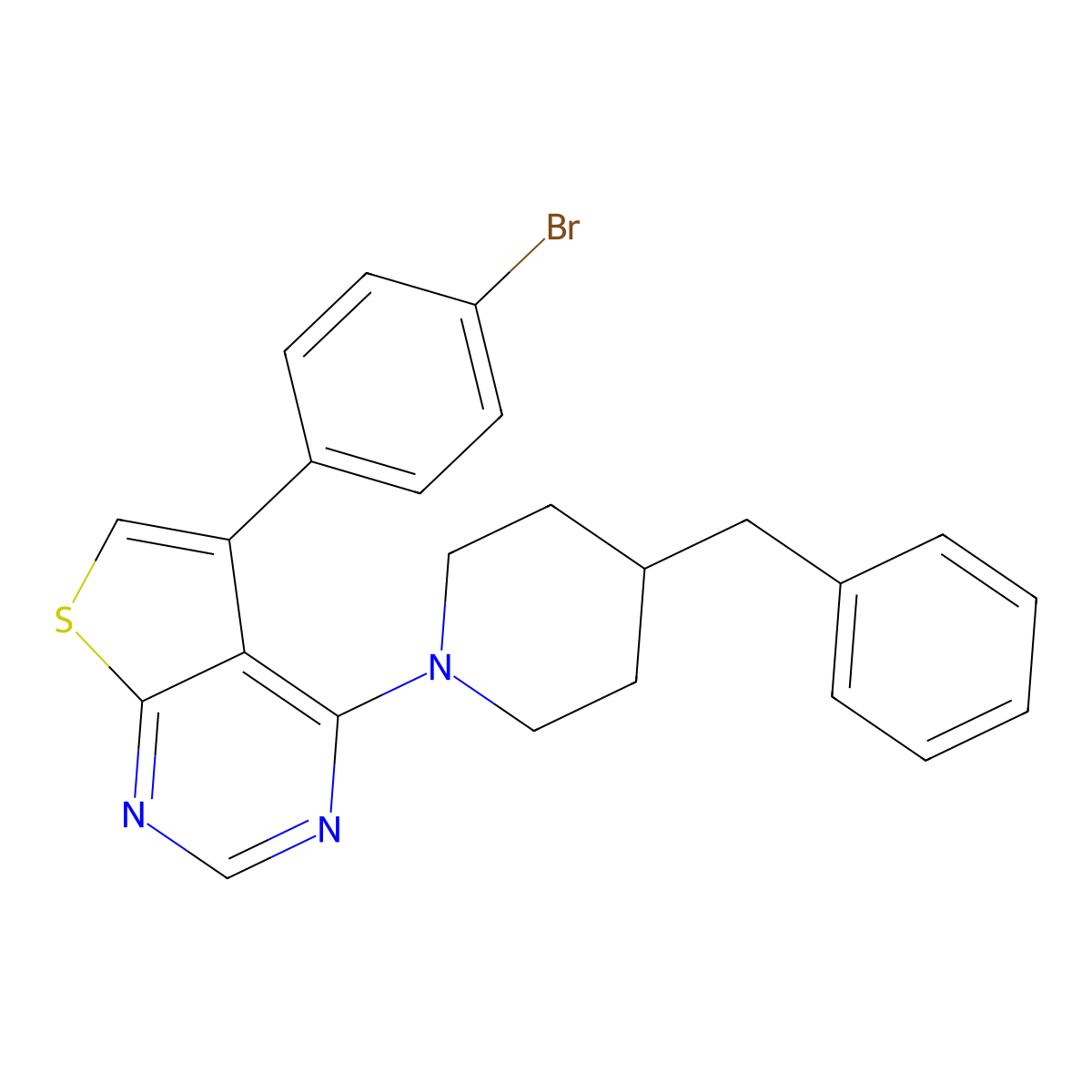 4-(4-Benzylpiperidin-1-yl)-5-(4-bromophenyl)thieno[2,3-d]pyrimidine molecular structure, CAS 379253-92-6