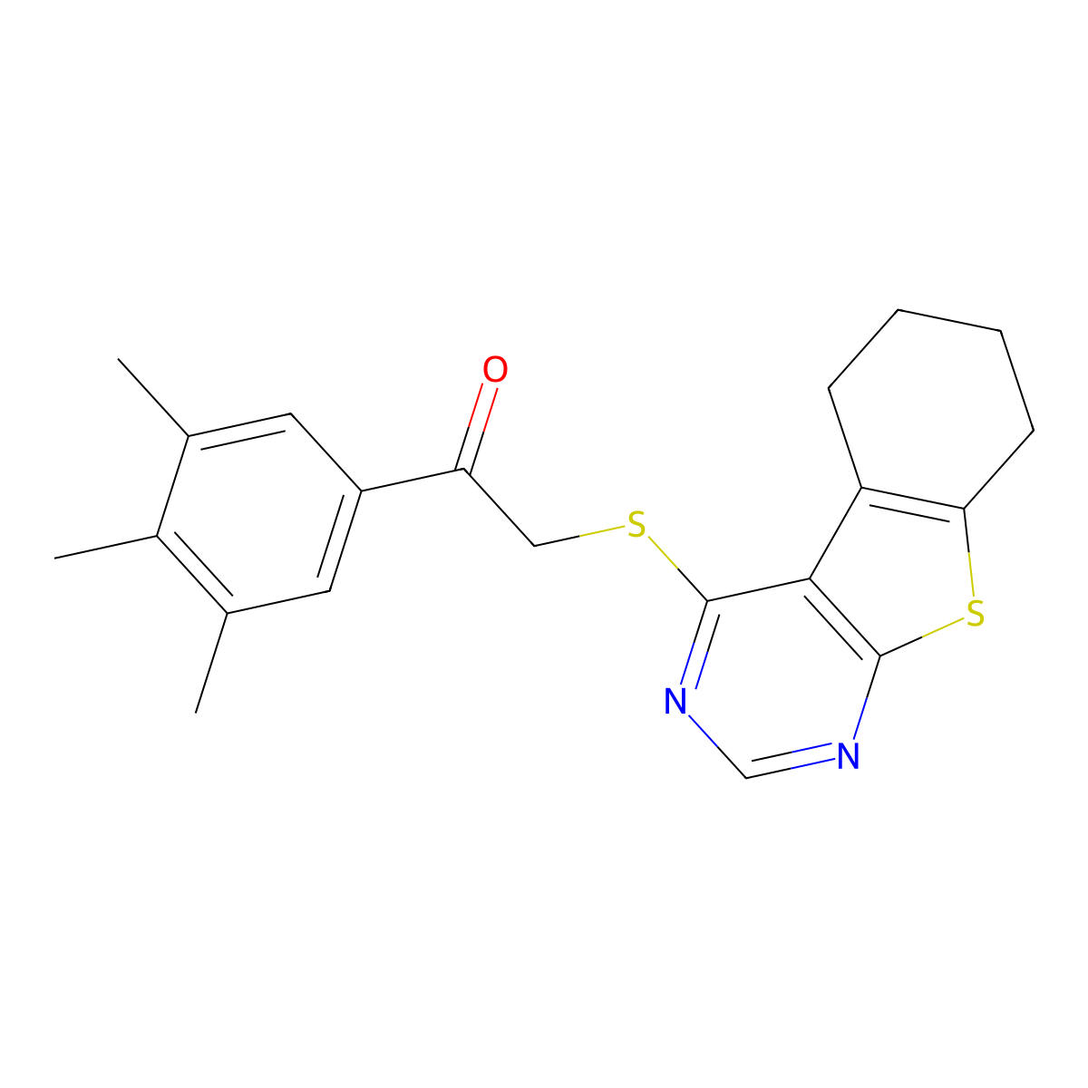 2-(5,6,7,8-Tetrahydro[1]benzothieno[2,3-d]pyrimidin-4-ylsulfanyl)-1-(3,4,5-trimethylphenyl)ethanone molecular structure, CAS 379254-13-4