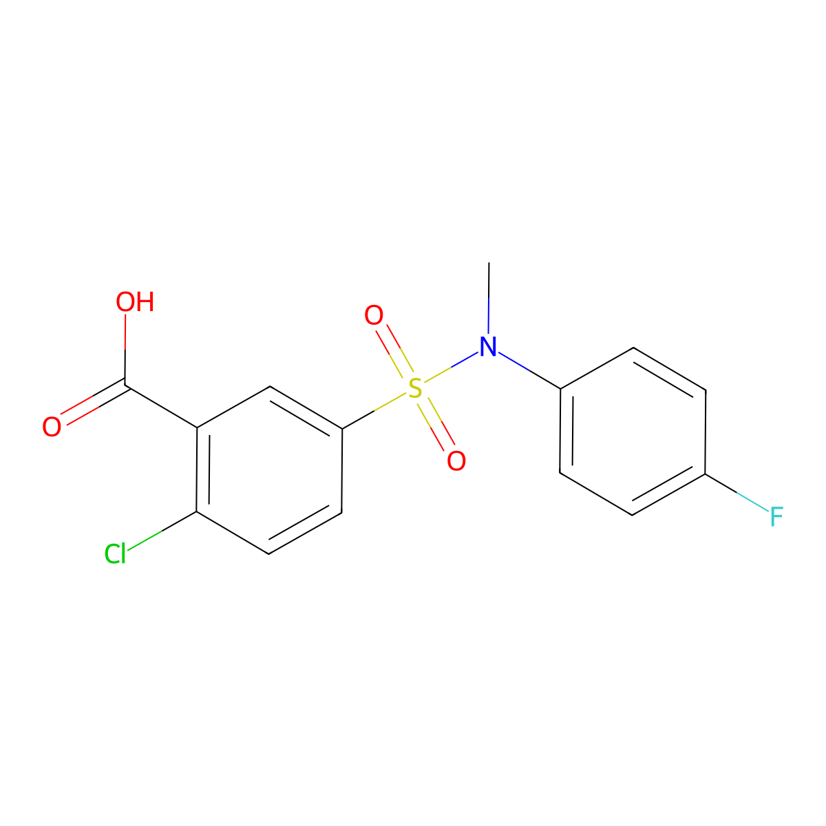 2-Chloro-5-[(4-fluoro-phenyl)-methyl-sulfamoyl]-benzoic acid molecular structure, CAS 379254-58-7