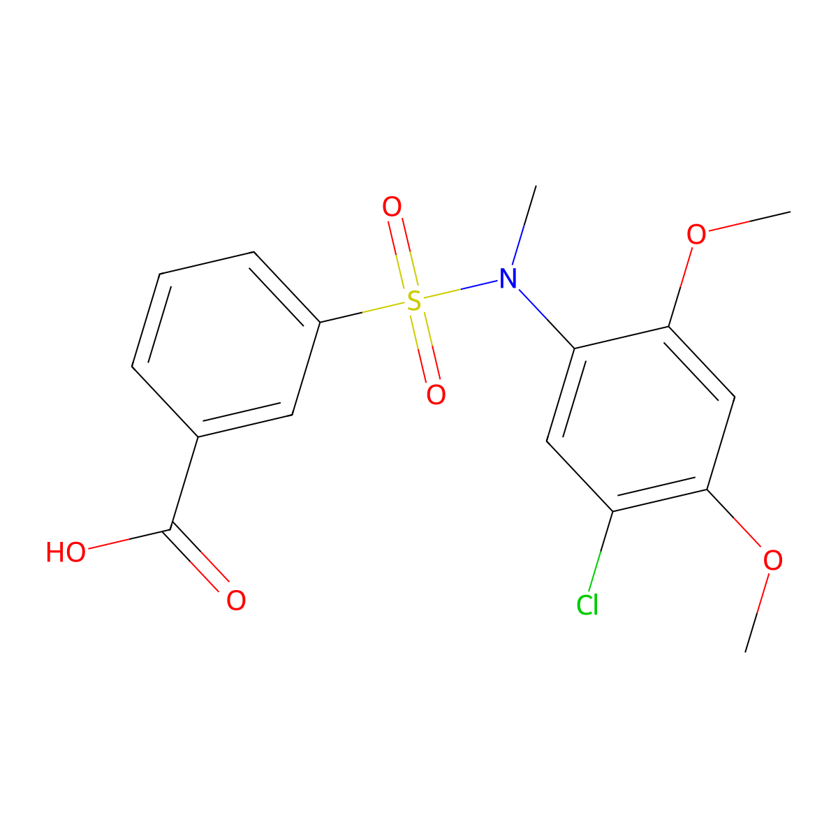 3-[(5-Chloro-2,4-dimethoxyphenyl)(methyl)sulfamoyl]benzoic acid molecular structure, CAS 379255-70-6