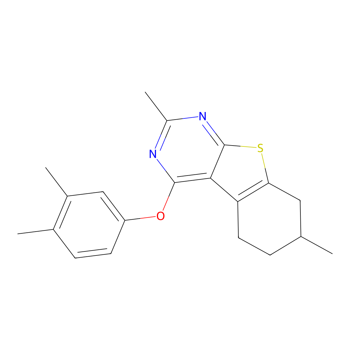 4-(3,4-Dimethylphenoxy)-2,7-dimethyl-5,6,7,8-tetrahydro[1]benzothieno[2,3-d]pyrimidine molecular structure, CAS 379256-31-2