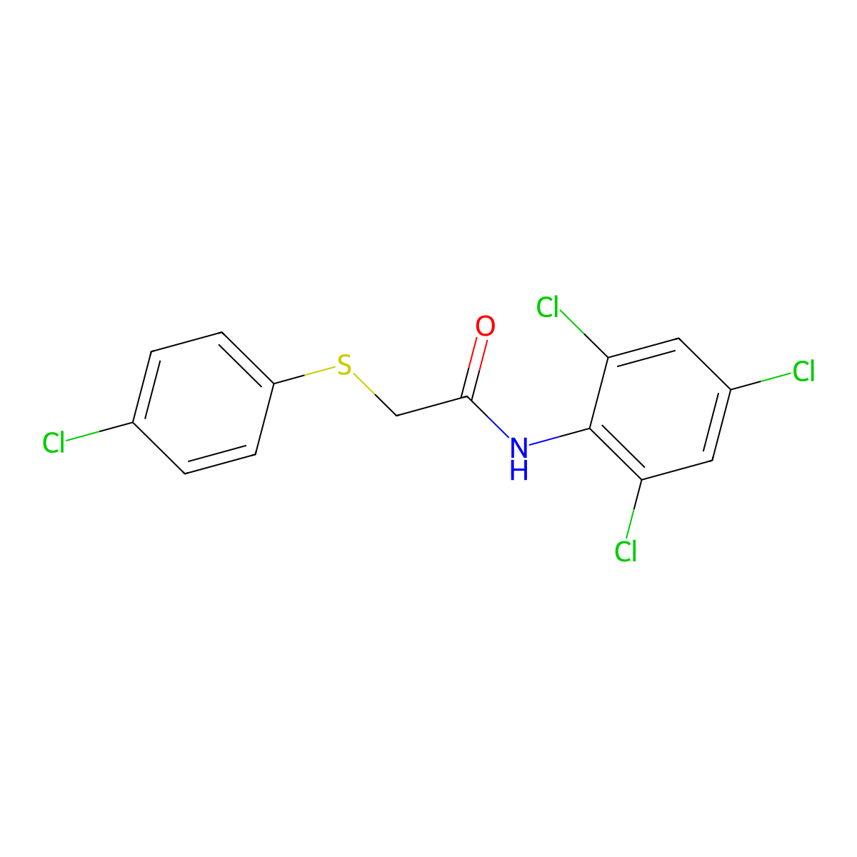 2-[(4-chlorophenyl)sulfanyl]-N-(2,4,6-trichlorophenyl)acetamide molecular structure, CAS 379256-38-9