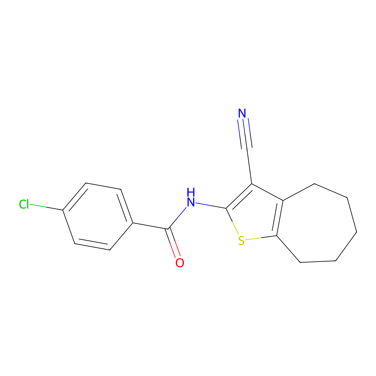 4-chloro-N-(3-cyano-5,6,7,8-tetrahydro-4H-cyclohepta[b]thiophen-2-yl)benzamide molecular structure, CAS 379256-41-4