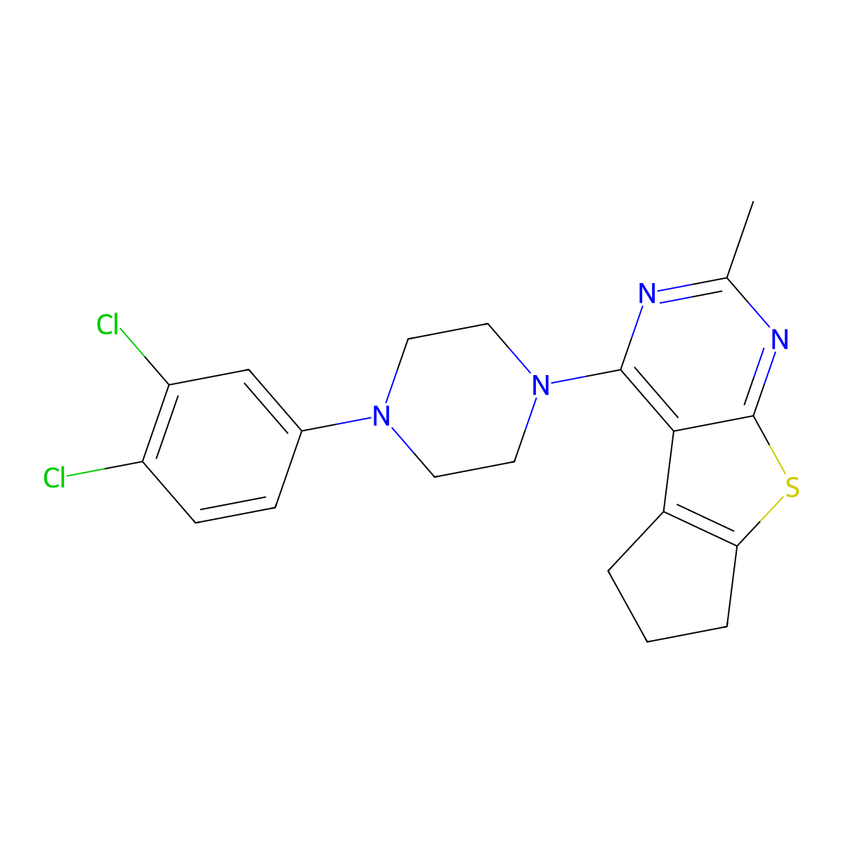 12-[4-(3,4-Dichlorophenyl)piperazin-1-yl]-10-methyl-7-thia-9,11-diazatricyclo[6.4.0.0^{2,6}]dodeca-1(8),2(6),9,11-tetraene molecular structure, CAS 379256-58-3