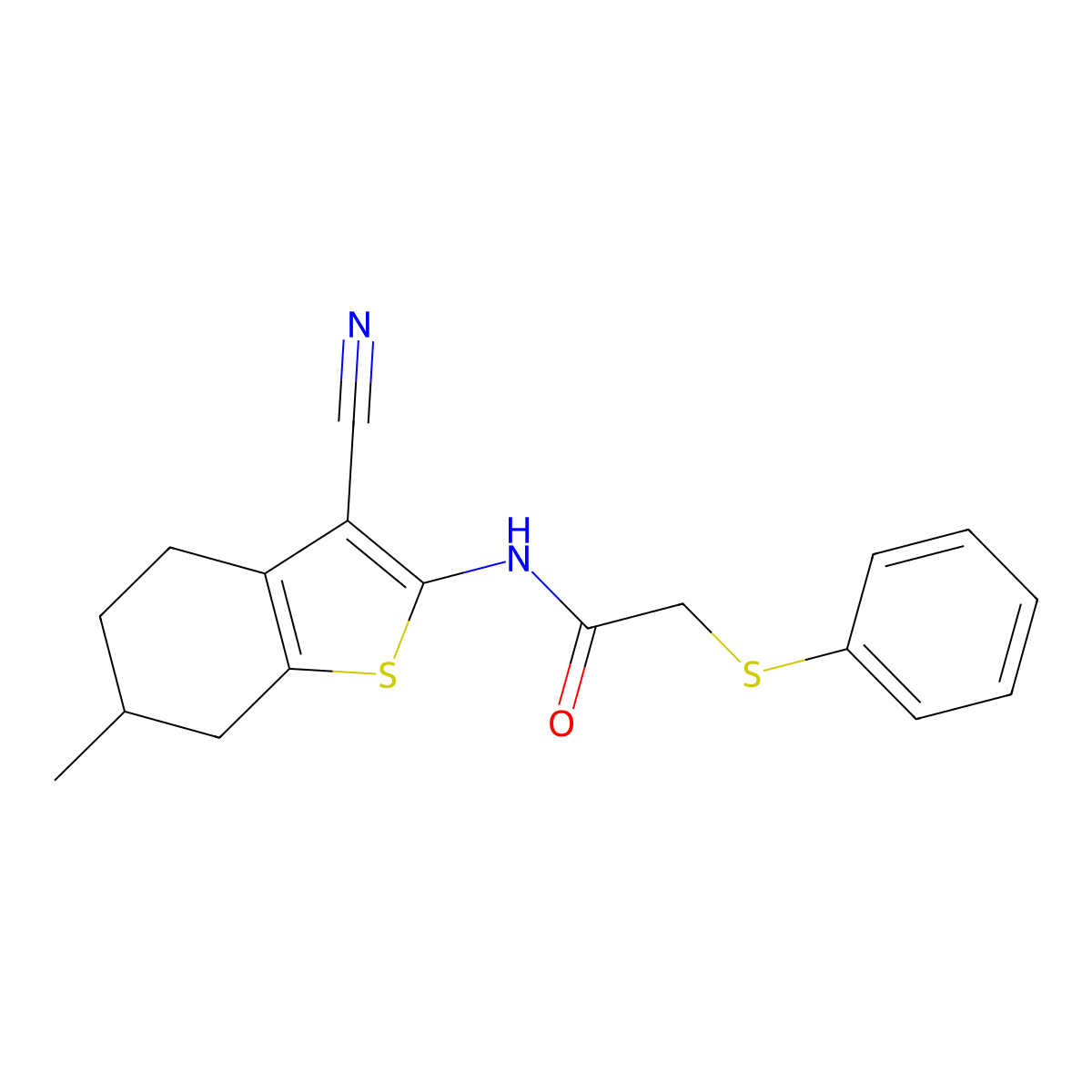 N-(3-cyano-6-methyl-4,5,6,7-tetrahydro-1-benzothiophen-2-yl)-2-phenylsulfanylacetamide molecular structure, CAS 379256-69-6