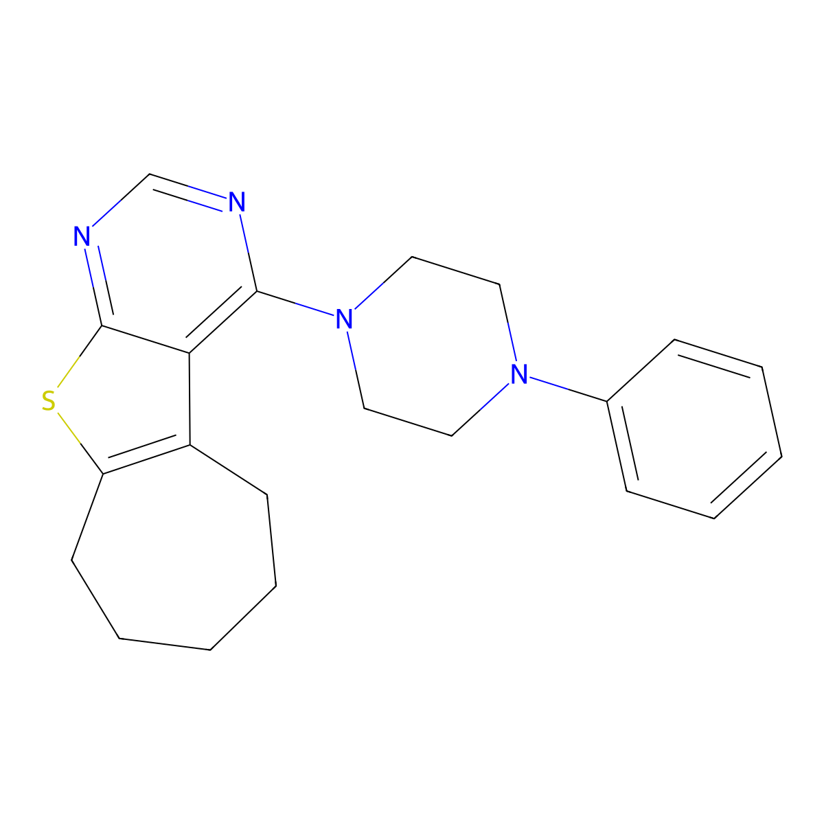 4-(4-phenylpiperazin-1-yl)-6,7,8,9-tetrahydro-5H-cyclohepta[4,5]thieno[2,3-d]pyrimidine molecular structure, CAS 379256-89-0