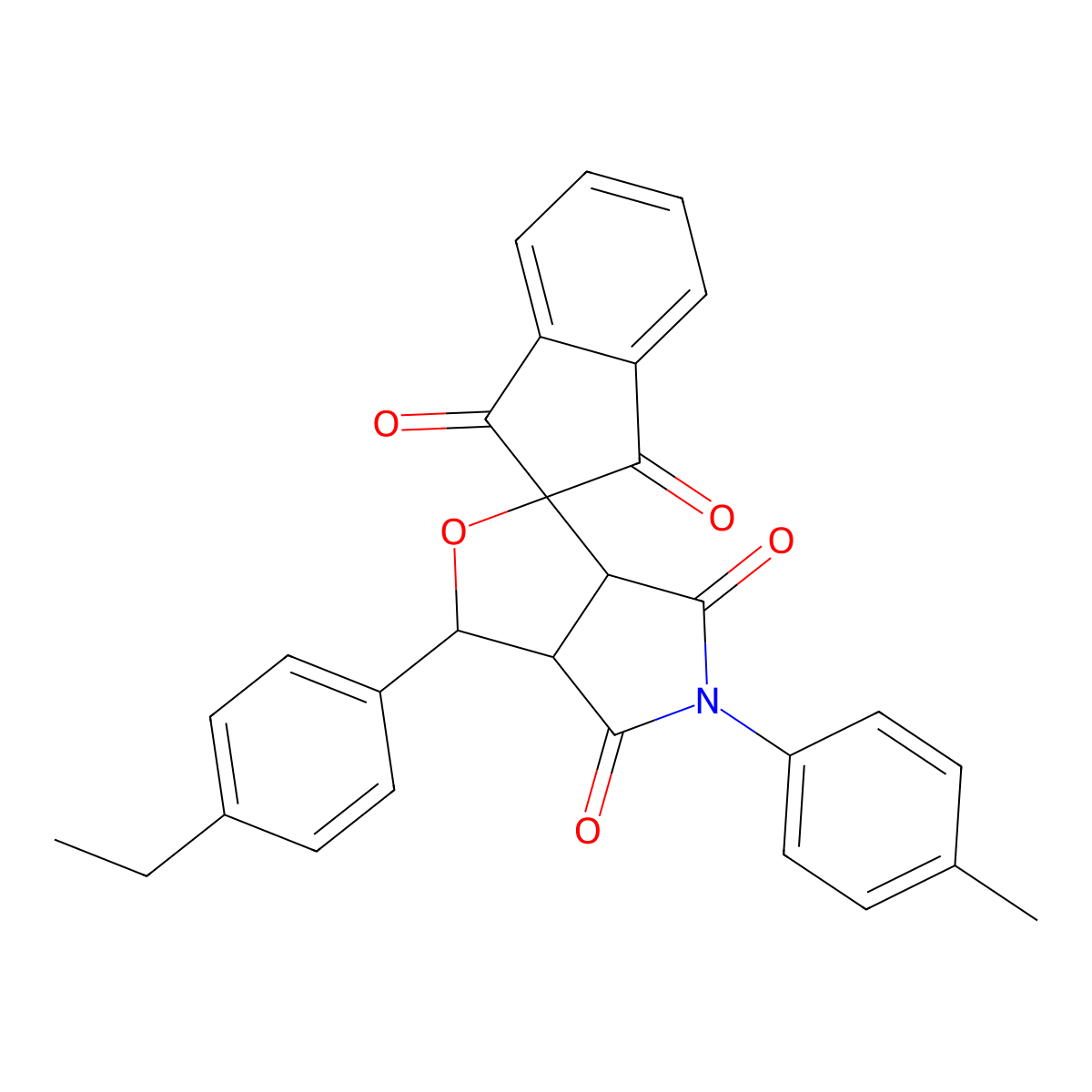 1-(4-ethylphenyl)-5-(4-methylphenyl)spiro[3a,6a-dihydro-1H-furo[3,4-c]pyrrole-3,2'-indene]-1',3',4,6-tetrone molecular structure, CAS 379266-26-9