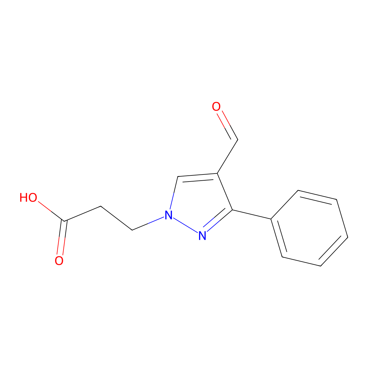 3-(4-Formyl-3-phenylpyrazol-1-yl)propanoic acid molecular structure, CAS 379266-61-2