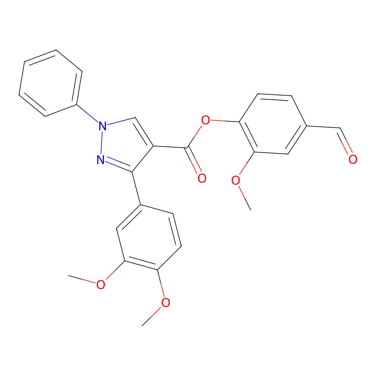 (4-Formyl-2-methoxyphenyl) 3-(3,4-dimethoxyphenyl)-1-phenylpyrazole-4-carboxylate molecular structure, CAS 379266-66-7