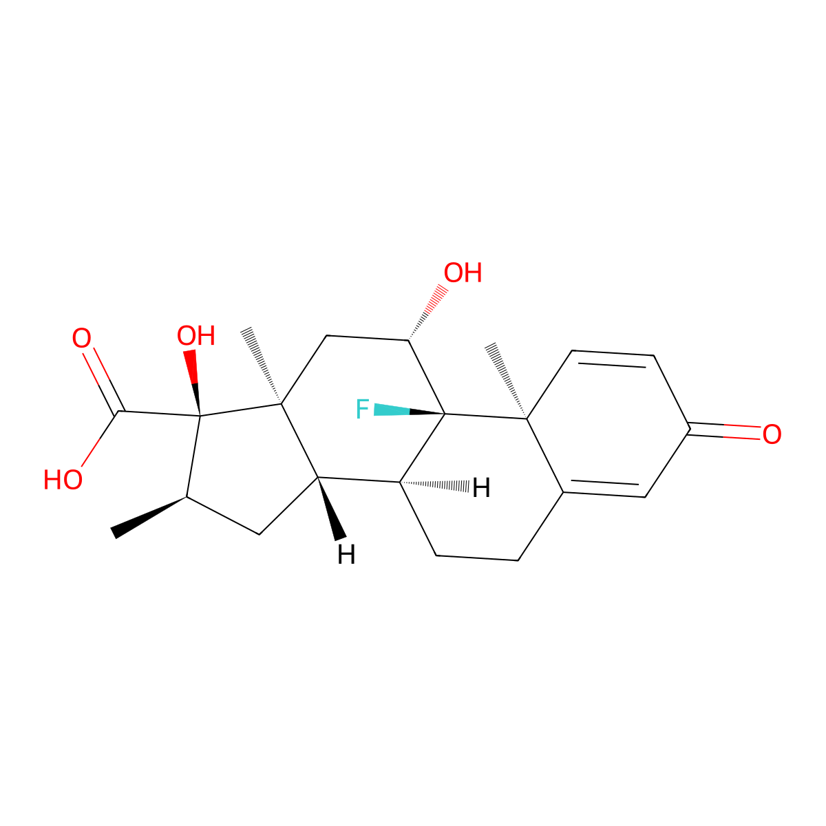 (11beta,16alpha,17alpha)-9-Fluoro-11,17-dihydroxy-16-methyl-3-oxoandrosta-1,4-diene-17-carboxylic acid molecular structure, CAS 37927-01-8