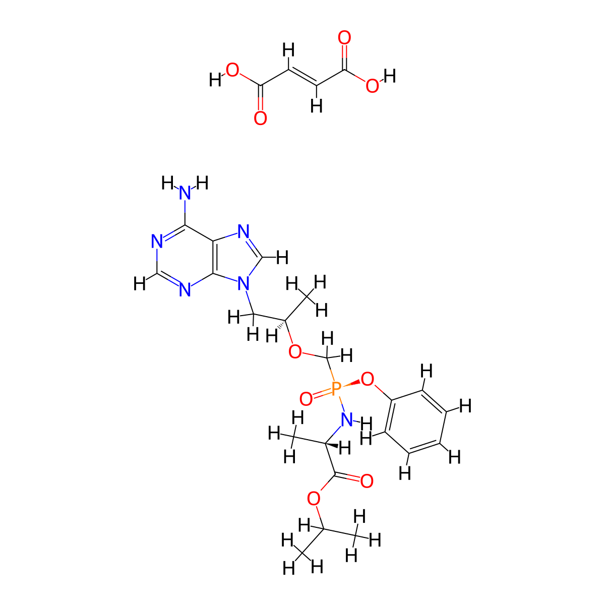 Tenofovir alafenamide monofumarate molecular structure, CAS 379270-38-9