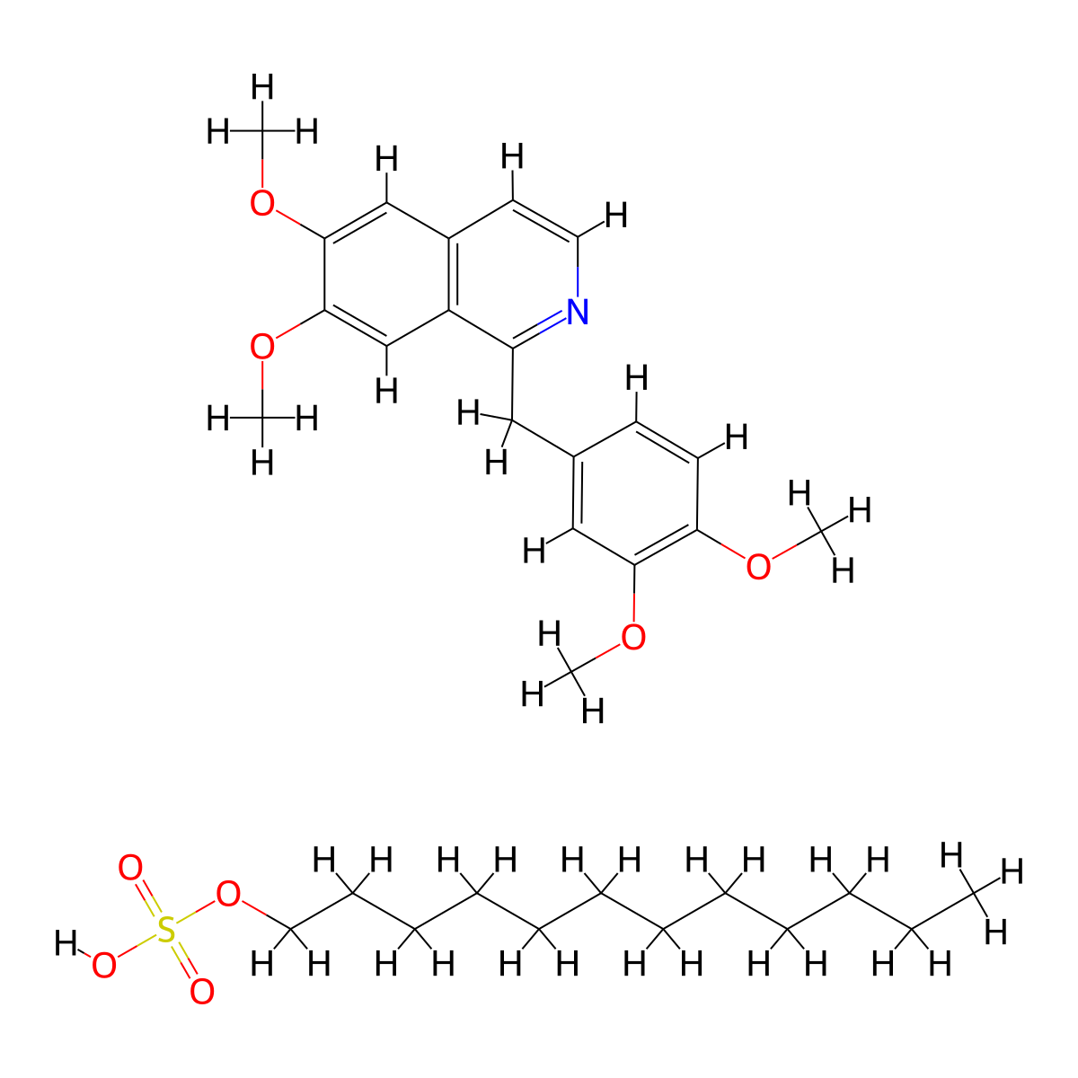 Papaverine lauryl sulfate molecular structure, CAS 37933-68-9