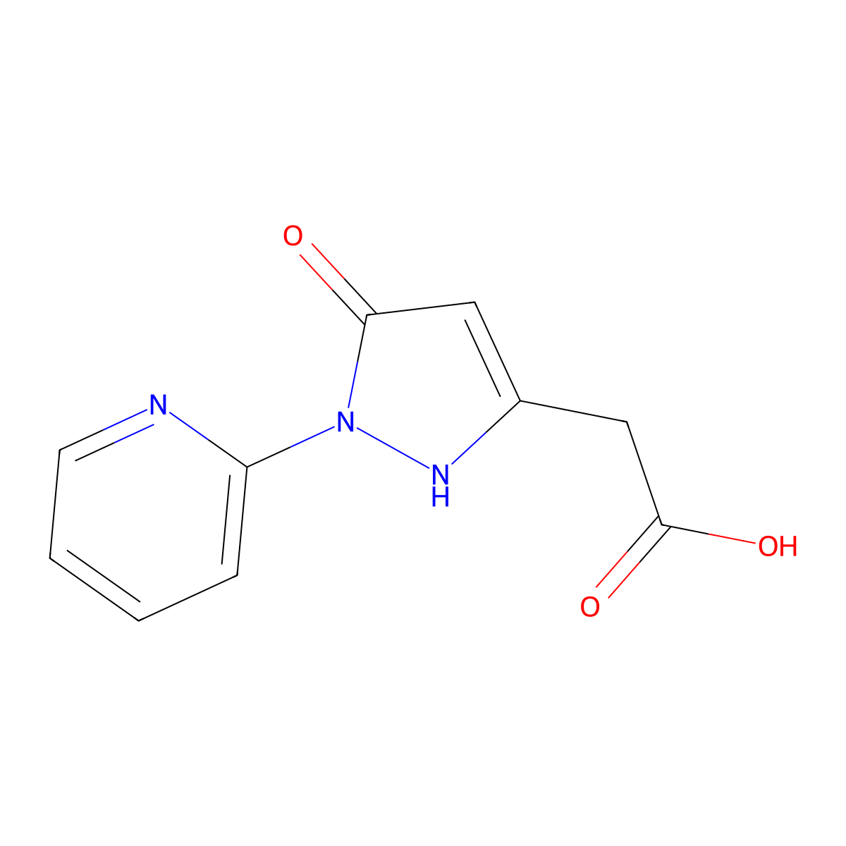(5-oxo-1-pyridin-2-yl-2,5-dihydro-1H-pyrazol-3-yl)acetic acid molecular structure, CAS 37959-19-6