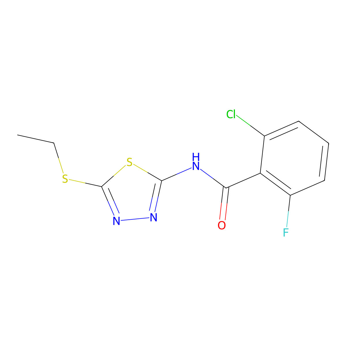 2-chloro-N-[5-(ethylsulfanyl)-1,3,4-thiadiazol-2-yl]-6-fluorobenzamide molecular structure, CAS 379694-58-3