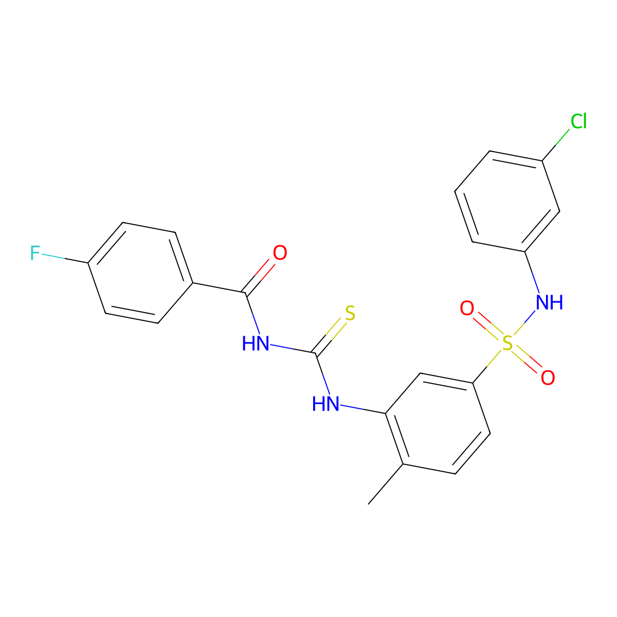 N-((5-(N-(3-Chlorophenyl)sulfamoyl)-2-methylphenyl)carbamothioyl)-4-fluorobenzamide molecular structure, CAS 379696-86-3