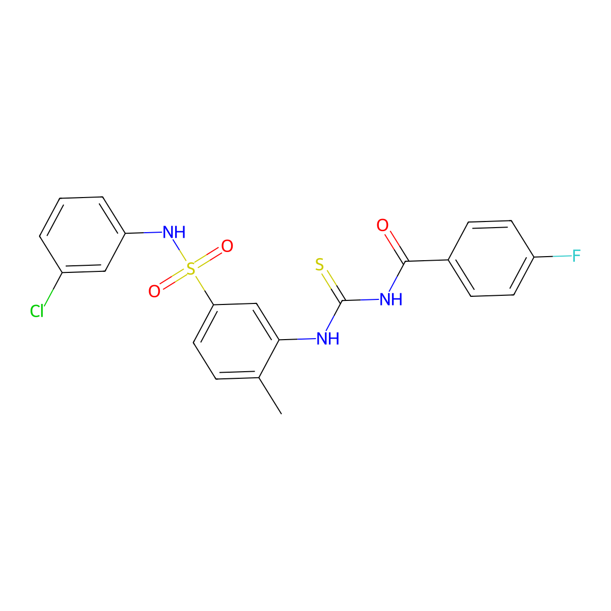 N-((5-(N-(3-Chlorophenyl)sulfamoyl)-2-methylphenyl)carbamothioyl)-4-fluorobenzamide molecular structure, CAS 379696-86-3