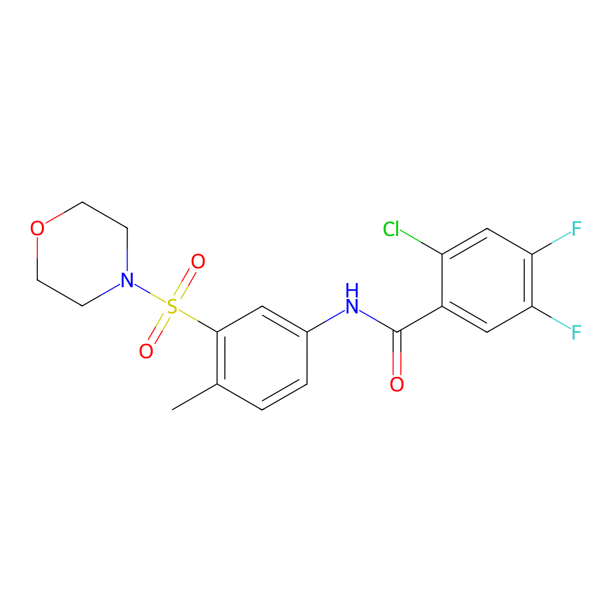 2-chloro-4,5-difluoro-N-(4-methyl-3-morpholin-4-ylsulfonylphenyl)benzamide molecular structure, CAS 379697-89-9