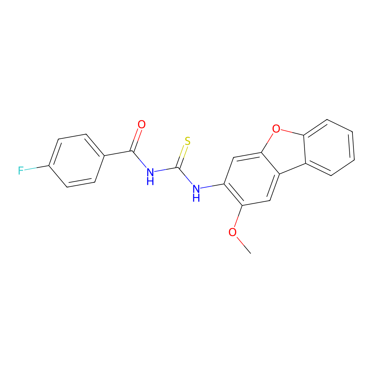 4-fluoro-N-[(2-methoxydibenzofuran-3-yl)carbamothioyl]benzamide molecular structure, CAS 379698-04-1