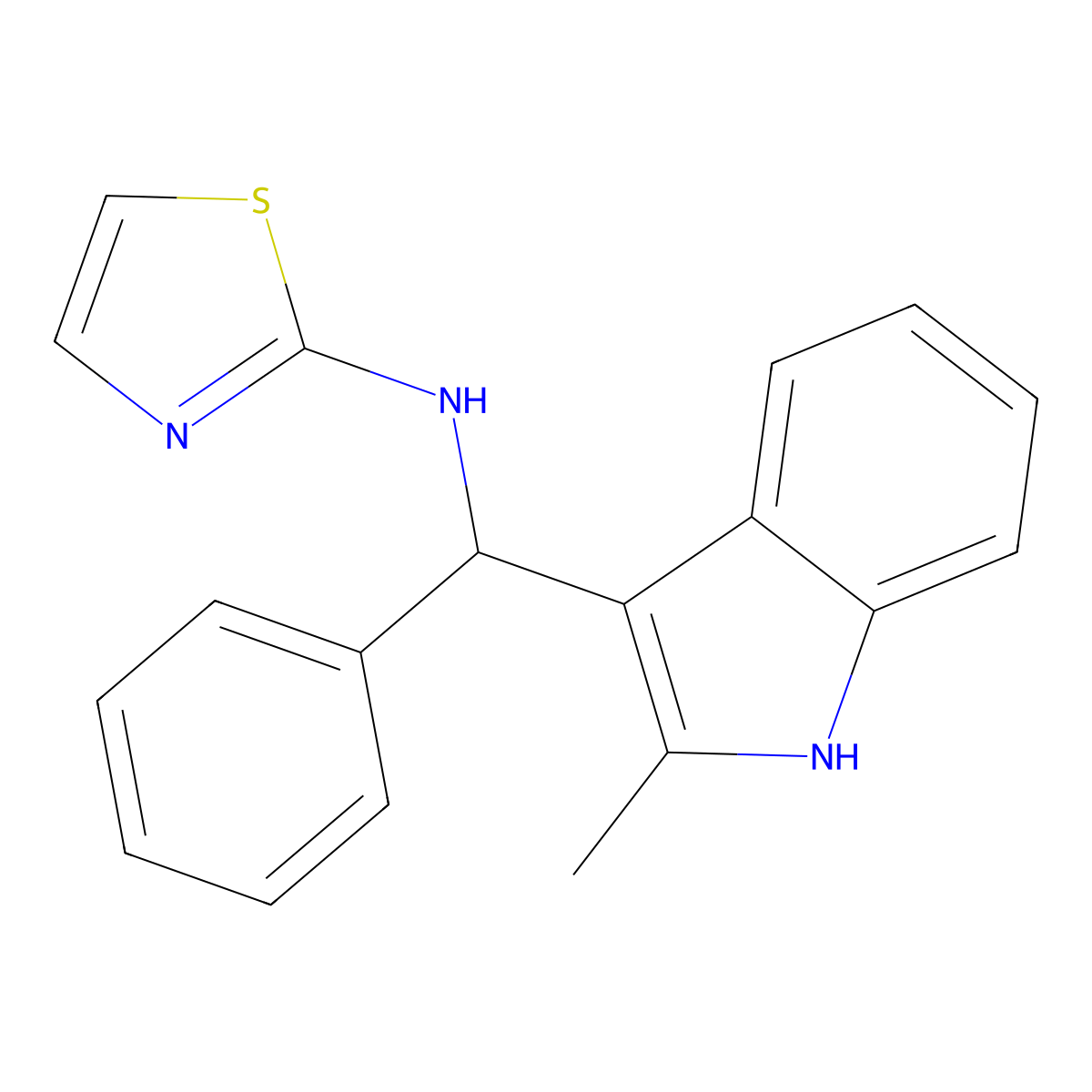 N-[(2-methyl-1H-indol-3-yl)(phenyl)methyl]-1,3-thiazol-2-amine molecular structure, CAS 379698-90-5