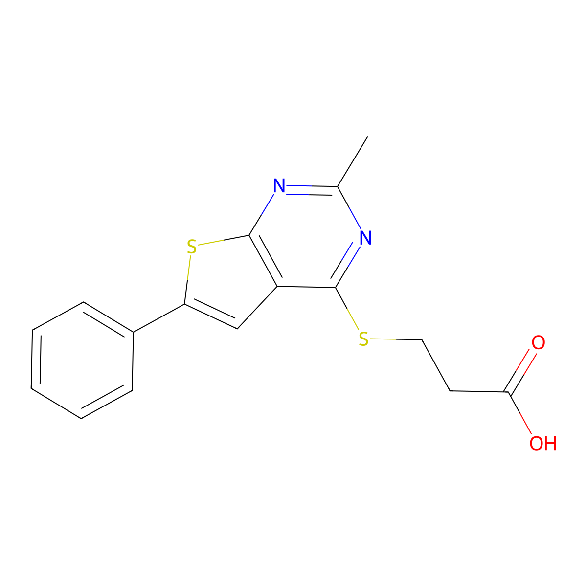 3-(2-Methyl-6-phenylthieno[2,3-d]pyrimidin-4-yl)sulfanylpropanoic acid molecular structure, CAS 379698-95-0