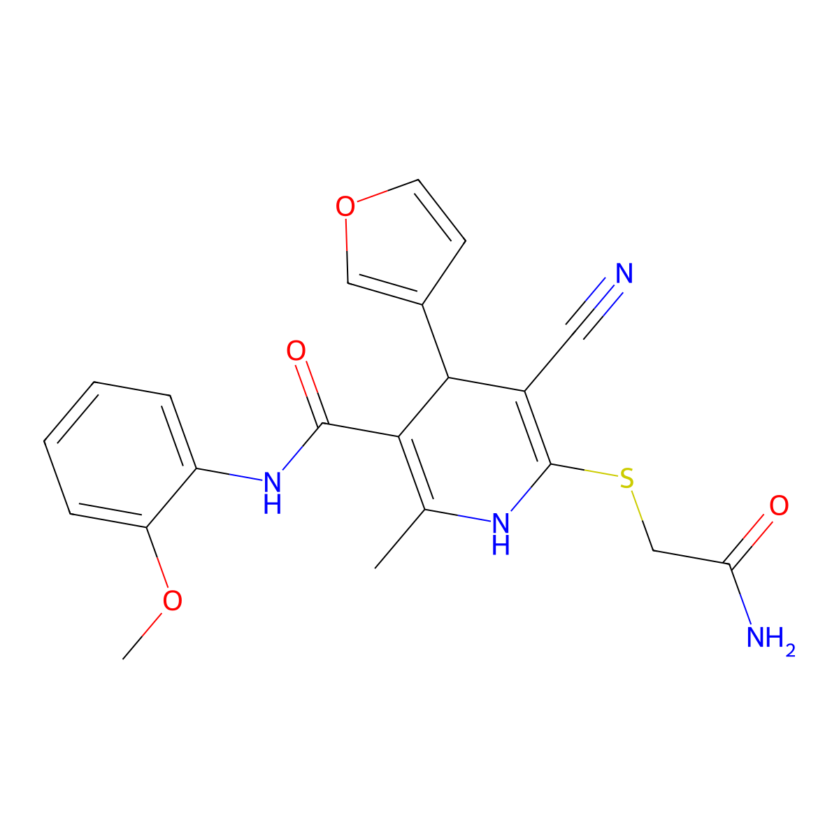 6-[(carbamoylmethyl)sulfanyl]-5-cyano-4-(furan-3-yl)-N-(2-methoxyphenyl)-2-methyl-1,4-dihydropyridine-3-carboxamide molecular structure, CAS 379701-41-4