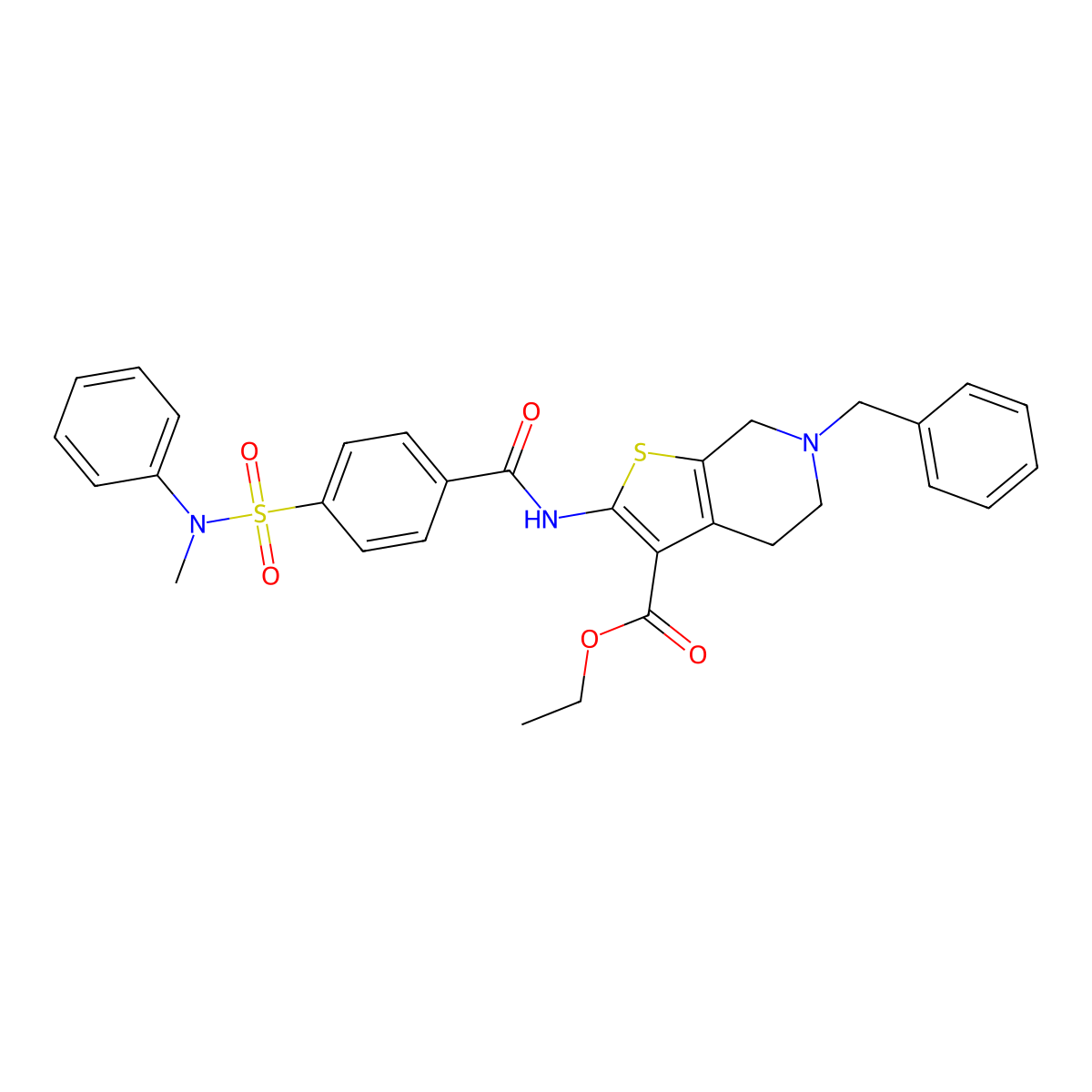 ethyl 6-benzyl-2-[[4-[methyl(phenyl)sulfamoyl]benzoyl]amino]-5,7-dihydro-4H-thieno[2,3-c]pyridine-3-carboxylate molecular structure, CAS 379701-62-9