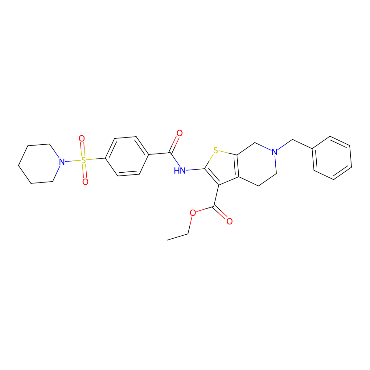 Ethyl 6-benzyl-2-(4-(piperidin-1-ylsulfonyl)benzamido)-4,5,6,7-tetrahydrothieno[2,3-c]pyridine-3-carboxylate molecular structure, CAS 379701-67-4
